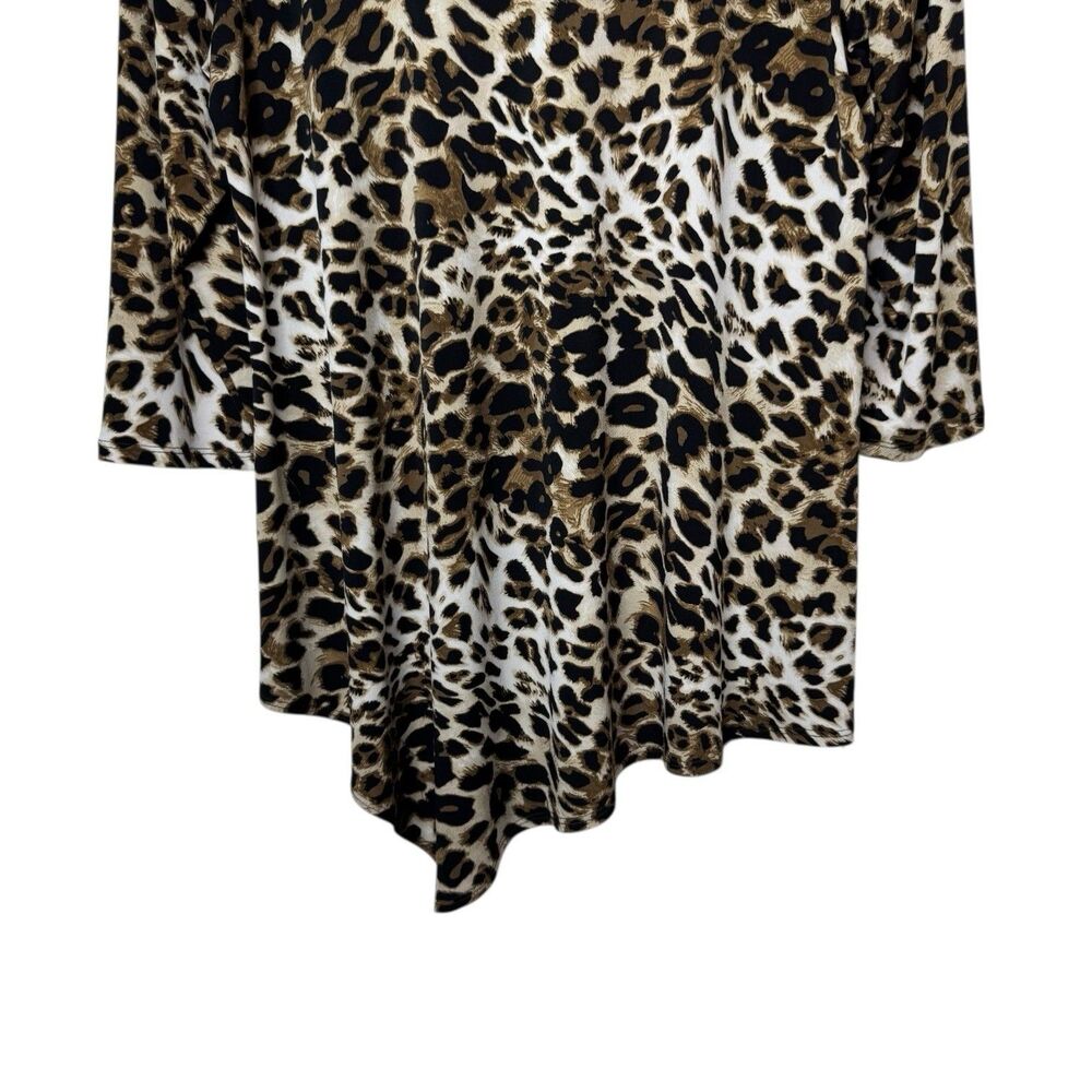 Clara Sunwoo Womens Size 1X Leopard Print Asymmetrical Hem Tunic Top 3/4 Sleeve - Picture 6 of 8
